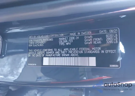 2022 Volvo Xc90 T6 Inscription 6 Passenger из США, поврежденный, VIN YV4A221L2N1793965